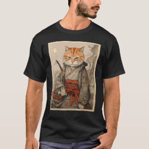 Camiseta Gato Ninja Samurai Arte Japão Antigo Duelo de Espa