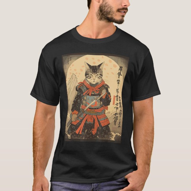 Camiseta Gato Ninja Samurai Espada Guerreiro Meow (Frente)