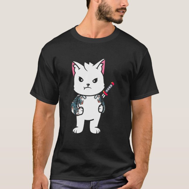 Camiseta Gato Ninja Samurai Japonês Ca Gato Ninja Samurai J (Frente)