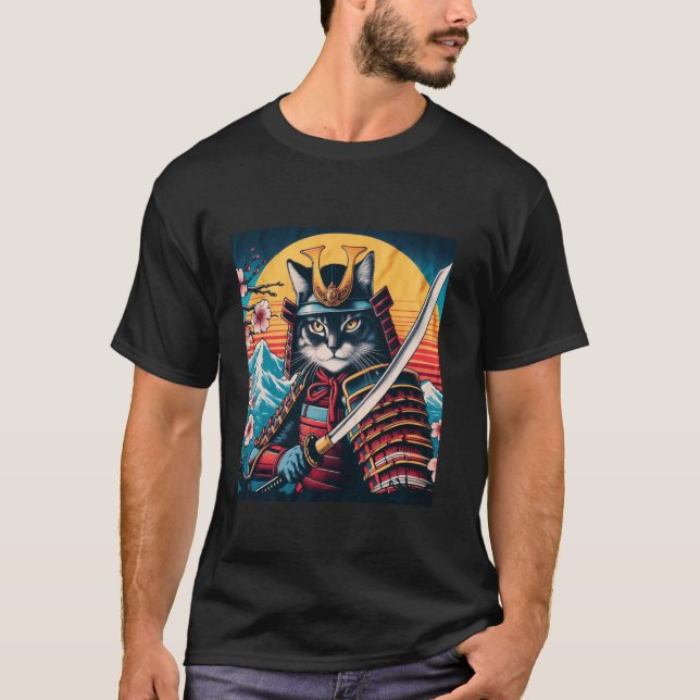 Camiseta Gato Ninja Samurai Japonês Gato  1 (Frente)