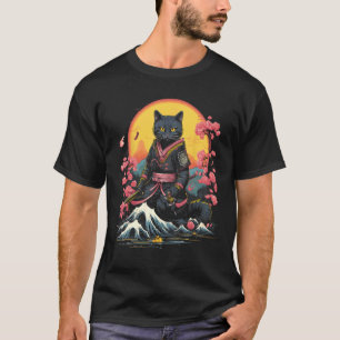 Camiseta Gato Ninja Samurai Japonês Gráfico de Tatuagem Ret