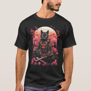 Camiseta Gato Ninja Samurai Japonês Gráfico de Tatuagem Ret