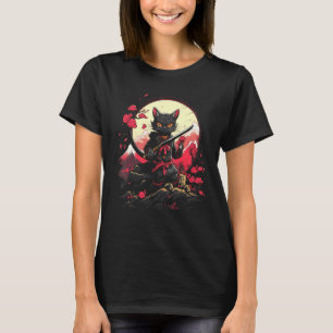Camiseta Gato Ninja Samurai Japonês Gráfico de Tatuagem Ret