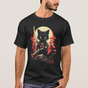 Camiseta Gato Ninja Samurai Japonês Gráfico de Tatuagem Ret