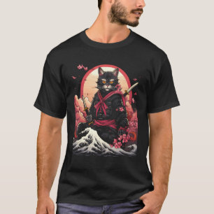 Camiseta Gato Ninja Samurai Japonês Gráfico de Tatuagem Ret