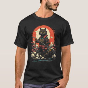 Camiseta Gato Ninja Samurai Japonês Gráfico de Tatuagem Ret