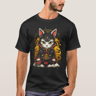 Camiseta Gato Ninja Samurai Japonês Gráfico de Tatuagem Ret