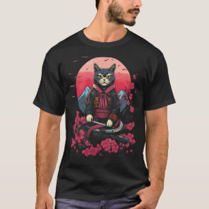 Camiseta Gato Ninja Samurai Japonês Gráfico de Tatuagem Ret