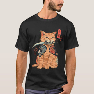 Camiseta Gato Ninja Samurai Japonês Kawaii Tatuagem