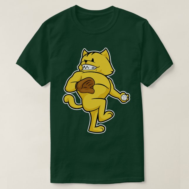 Camiseta Gato no Baseball com luva de Captura (Frente do Design)