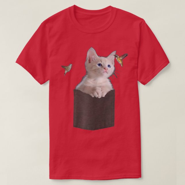 Camiseta Gato no bolso Olhos Azuis de Hummingbird Wh (Frente do Design)