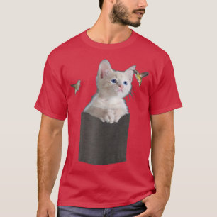 Camiseta Gato no bolso Olhos Azuis de Hummingbird Wh