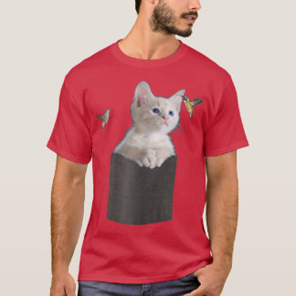 Camiseta Gato no bolso Olhos Azuis de Hummingbird Wh