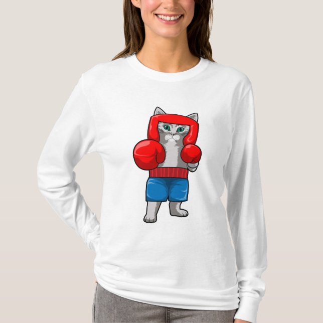 Camiseta Gato no Boxing com luvas in a box (Frente)