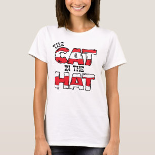 Camiseta Gato no Chapéu   Texto em Strike Vermelho e Branco