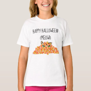 Camiseta Gato no Dia de as Bruxas engraçado de milho doce