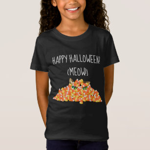 Camiseta Gato no Dia de as Bruxas engraçado de milho doce T