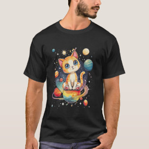 Camiseta gato no espaço com planetas em galáxias júpiter cr