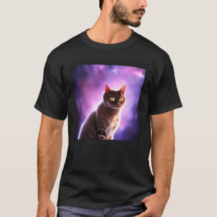 Camiseta Gato no Espaço Galáxia Roxa