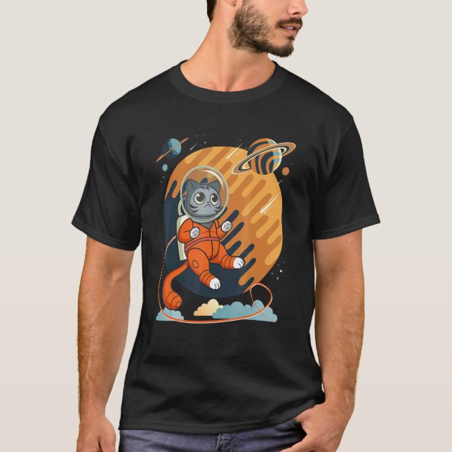 Camiseta Gato no Espaço Gato Espacial Nerd 3 (Frente)