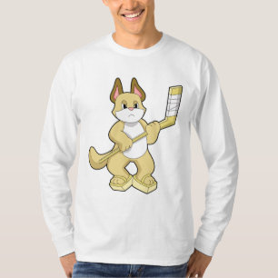 Camiseta Gato no hóquei no gelo com bastão de hóquei no gel