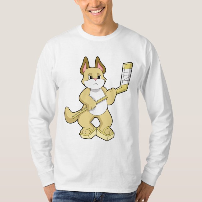 Camiseta Gato no hóquei no gelo com bastão de hóquei no gel (Frente)