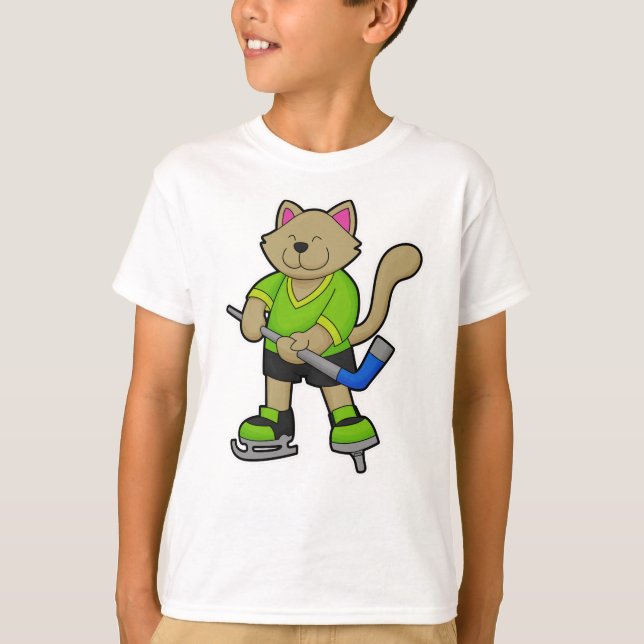 Camiseta Gato no hóquei no gelo com bastão de hóquei no gel (Frente)