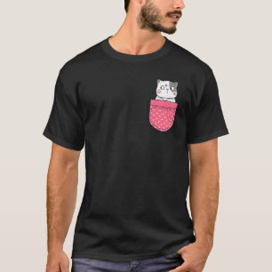 Camiseta Gato No Meu Bolso Rosa Bolso de Bolinhas Gato