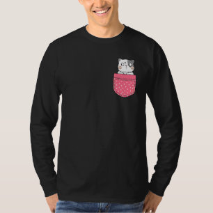 Camiseta Gato No Meu Bolso Rosa Bolso de Bolinhas Gato