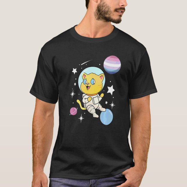 Camiseta Gato no Orgulho Bigender Espacial (Frente)