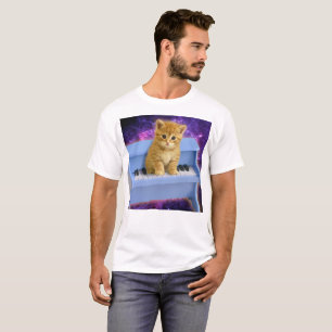 Camiseta Gato no piano azul