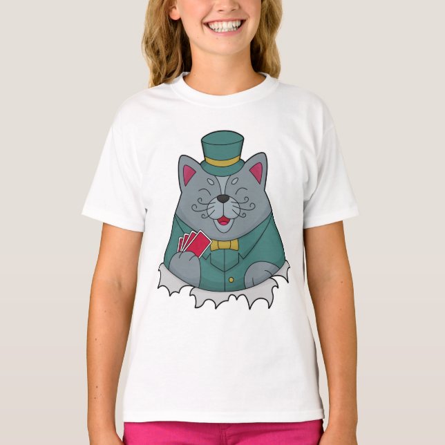 Camiseta Gato no Poker com cartões Poker (Frente)