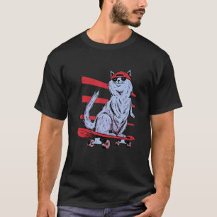 Camiseta Gato no skate com óculos de sol e Boné