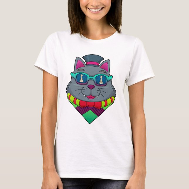 Camiseta Gato no Xadrez com Peão de Xadrez (Frente)