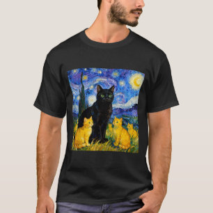 Camiseta Gato Noite Estrelada Artístico Gato Preto & Ga