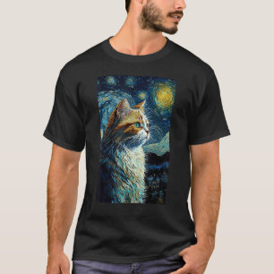 Camiseta Gato Noite Estrelada Van Gogh Estilo para Gato Ama