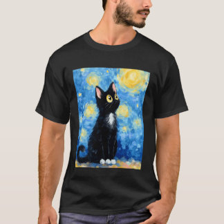 Camiseta Gato Noite Estrelada Van Gogh Gato Engraçado Arte 