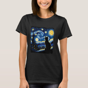 Camiseta Gato Noite Estrelada Van Gogh Gato Para Amante de