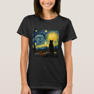 Camiseta Gato Noite Estrelada Van Gogh Gato Para Amante de