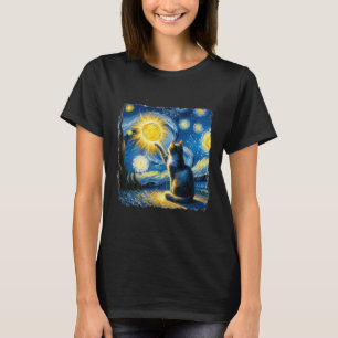 Camiseta Gato Noite Estrelada Van Gogh Gato Para Amante de
