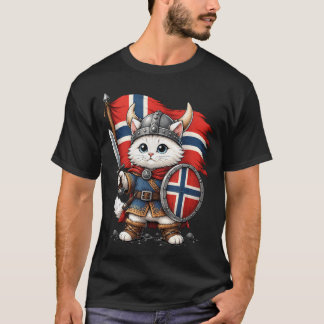Camiseta Gato Norueguês Fofo Guerreiro Viking Bandeira da N