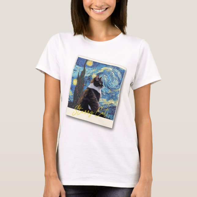 Camiseta Gato noturno estrelado (Frente)