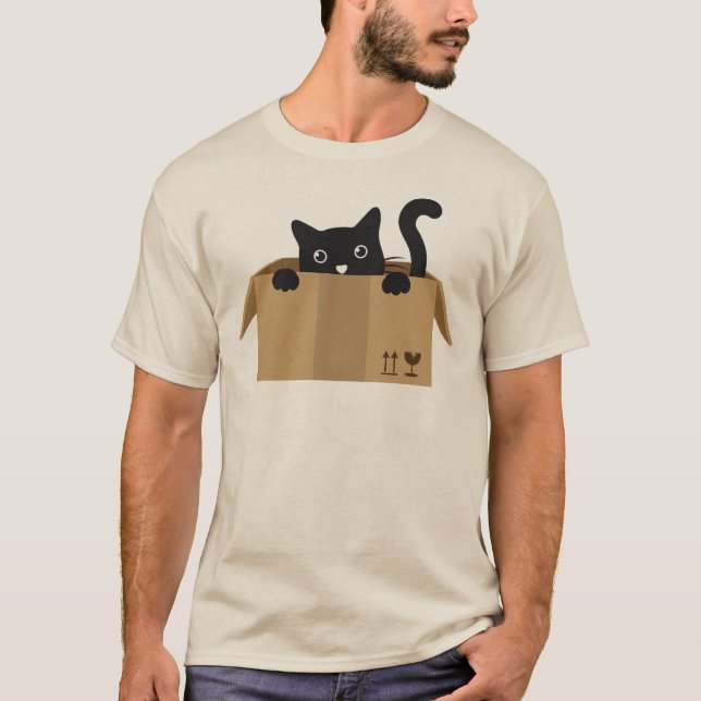 Camiseta Gato numa caixa design de animais de raça branca (Frente)