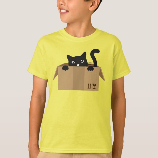 Camiseta Gato numa caixa design de animais de raça branca (Frente)