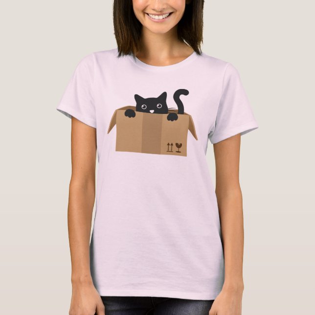 Camiseta Gato numa caixa design de animais de raça branca (Frente)