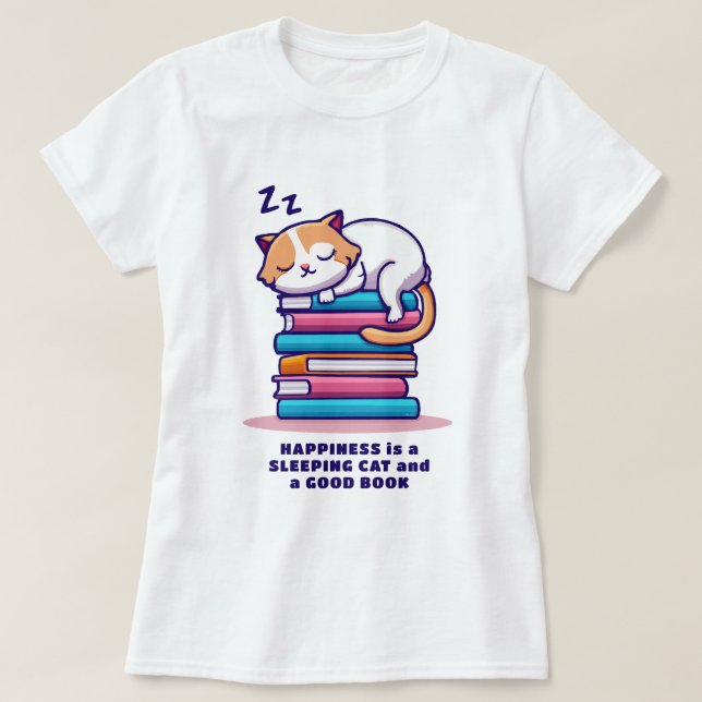 Camiseta Gato numa Pilha de Livros Literário Personalizado  (Frente do Design)