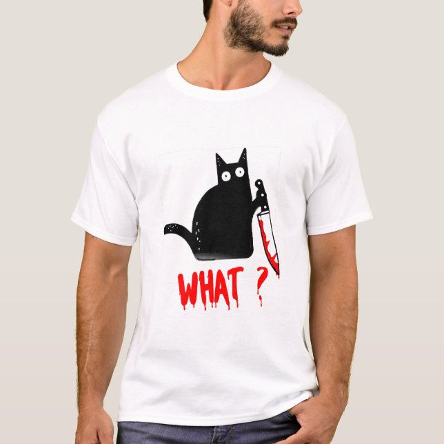 Camiseta Gato o quê? Gato Preto Assassino com t-shirt de fa (Frente)