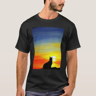 Camiseta Gato Observando Cena Sunset Preta Cat Sunset 3