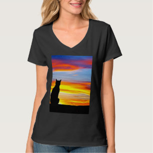 Camiseta Gato Observando Cena Sunset Preta Gato Sunset 1
