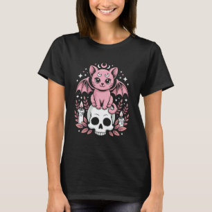Camiseta Gato Oculto Fofo com Lua Crescente Rosa Fantasia G